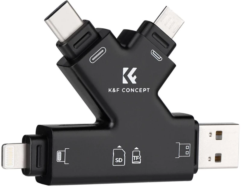 K&F Concept 4 in 1 SD & MicroSD Card Reader, for iPhone/iPad/Android/Mac/Computer/Camera (KF42.0006)