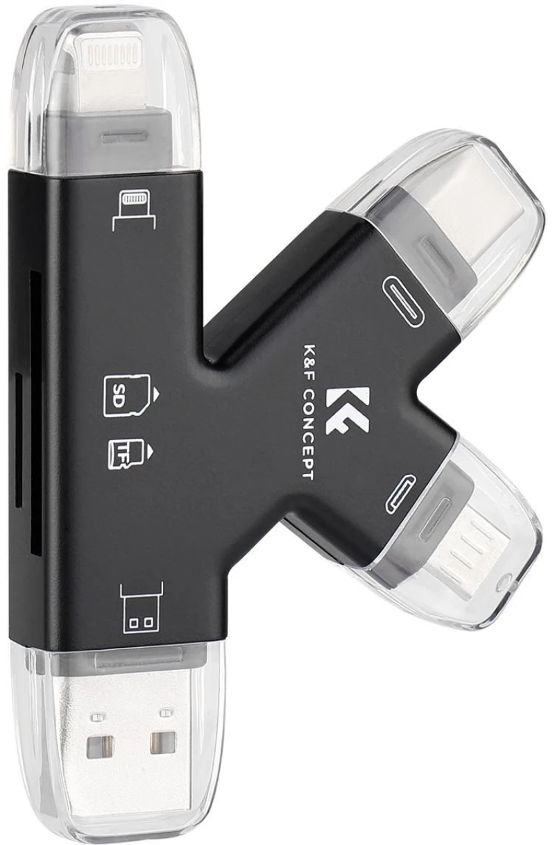 K&F Concept 4 in 1 SD & MicroSD Card Reader, for iPhone/iPad/Android/Mac/Computer/Camera (KF42.0006)