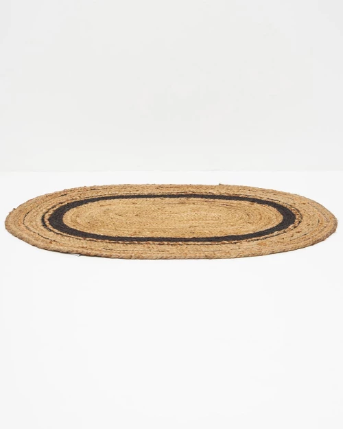 Ψάθα Πλεκτό Οικολογικό Οβάλ Χαλί Γιούτας με Μαύρη Φάσα Siniora 120x180cm Μπεζ