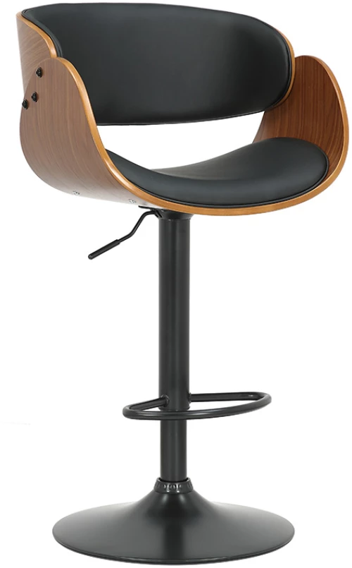 Σκαμπό μπαρ Hadley pakoworld πτυσσόμενο μαύρο pu-ξύλο καρυδί-μέταλλο μαύρο