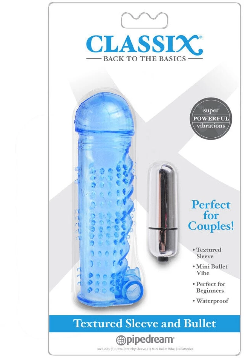 Textured Penis Sleeve & Bullet Blue
