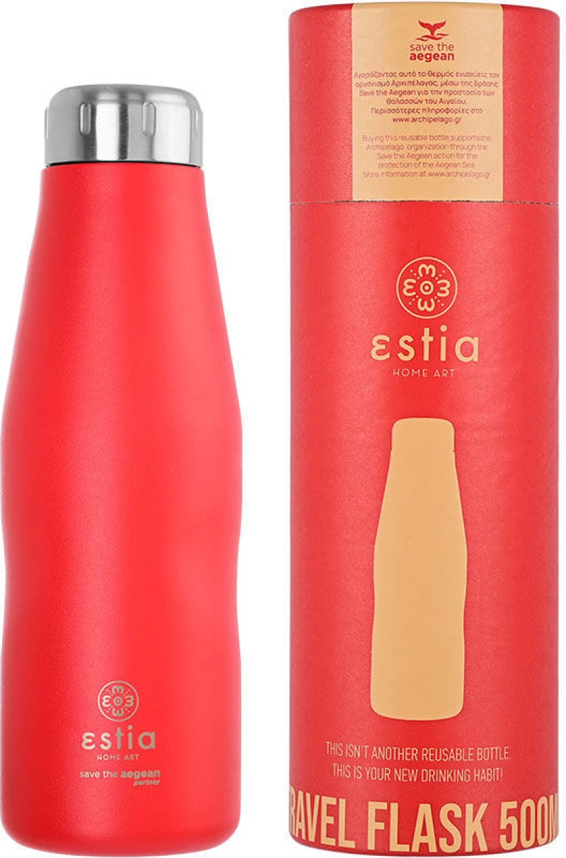ESTIA ΘΕΡΜΟΣ TRAVEL FLASK SAVE THE AEGEAN 500ml SCARLET RED