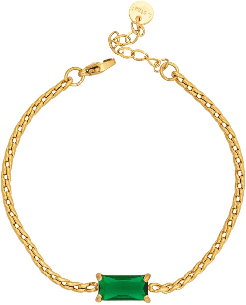 Βραχιόλι από την Excite Fashion Jewellery, αλυσίδα  από ανοξείδωτο επιχρυσωμένο ατσάλι με πράσινο κρύσταλλο. B-YH1671A-GREEN-G-55