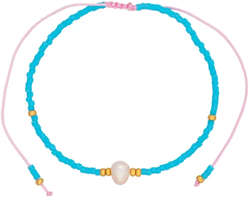 Βραχιόλι λεπτό μακραμέ, Boho, της Excite Fashion Jewellery, με περλίτσα, τιρκουάζ και χρυσές χάντρες. BR-0214-4