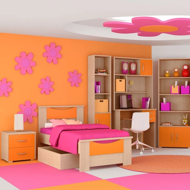 Κρεβάτι Παιδικό Νο. 16 Smile 110x190 Oak-Orange Ημίδιπλο Μελαμίνη