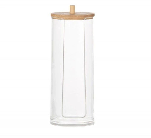 Κουτί Αποθήκευσης Για Δίσκους Ντεμακιγιάζ Με Καπάκι Bamboo AH-BA72113 7x17cm Clear-Natural Andrea House Ακρυλικό,Bamboo