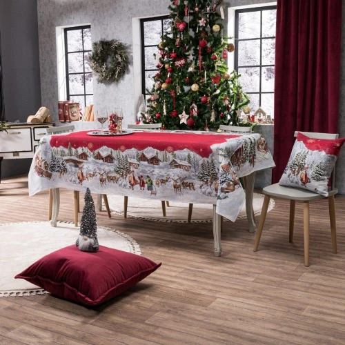 Τραπεζομάντηλο Χριστουγεννιάτικο Kloten Red-Grey Teoran 140X220