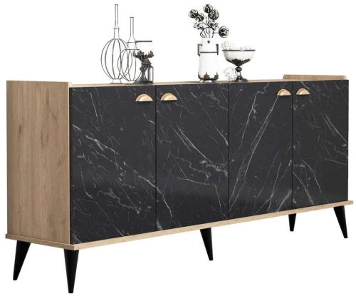 Μπουφές Με Εφέ Μαρμάρου HM9045.01 180x41x778cm Natural-Black