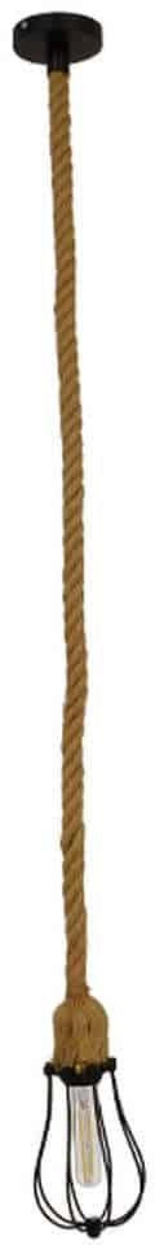 Φωτιστικό Οροφής Camber 01594 1xΕ27 Beige Σχοινί Φ11x25cm Με Πλέγμα Black GloboStar