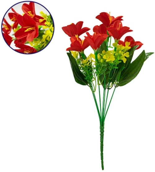 Διακοσμητικό Μπουκέτο Rain Lily 09085 15x15x33cm Yellow-Red GloboStar Πλαστικό