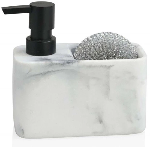 Δοχείο Κρεμοσάπουνου Με Θήκη Για Σφουγγάρι Marble LBTAH-CC69168 15x8x14cm 300ml Black-White Andrea H Πολυρεσίνη