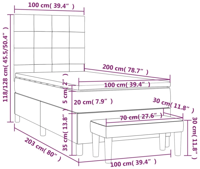 ΚΡΕΒΑΤΙ BOXSPRING ΜΕ ΣΤΡΩΜΑ ΑΝΟΙΧΤΟ ΓΚΡΙ 100X200 ΕΚ. ΥΦΑΣΜΑΤΙΝΟ 3136573