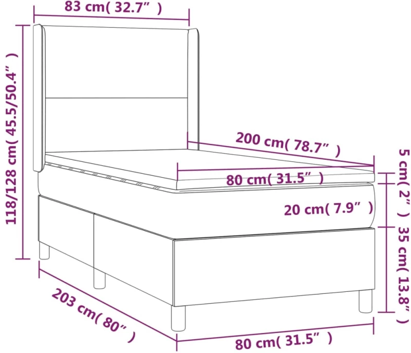 ΚΡΕΒΑΤΙ BOXSPRING ΜΕ ΣΤΡΩΜΑ & LED ΑΝ.ΓΚΡΙ 80X200 ΕΚ. ΥΦΑΣΜΑΤΙΝΟ 3138669