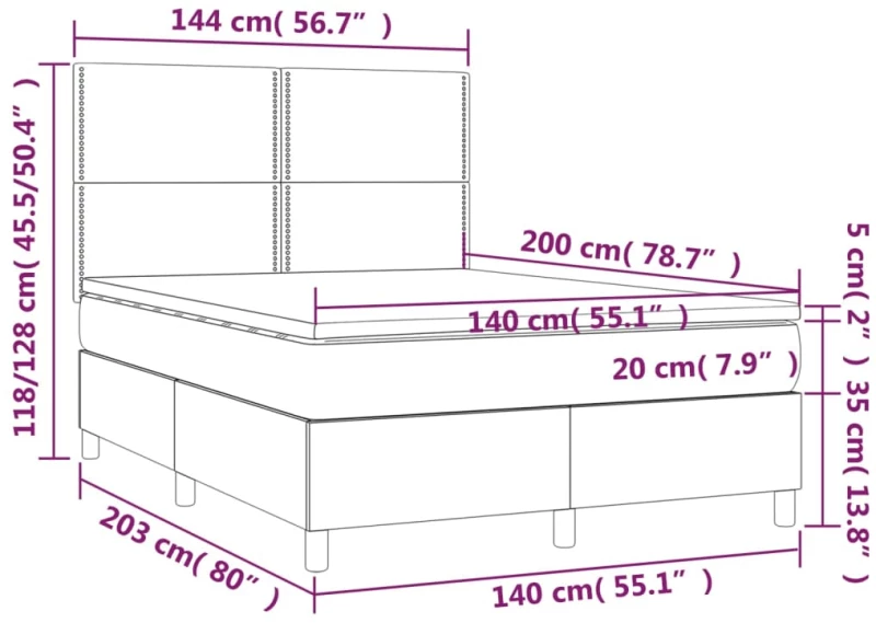 ΚΡΕΒΑΤΙ BOXSPRING ΜΕ ΣΤΡΩΜΑ & LED ΣΚ.ΚΑΦΕ 140X200 ΕΚ ΥΦΑΣΜΑΤΙΝΟ 3134800