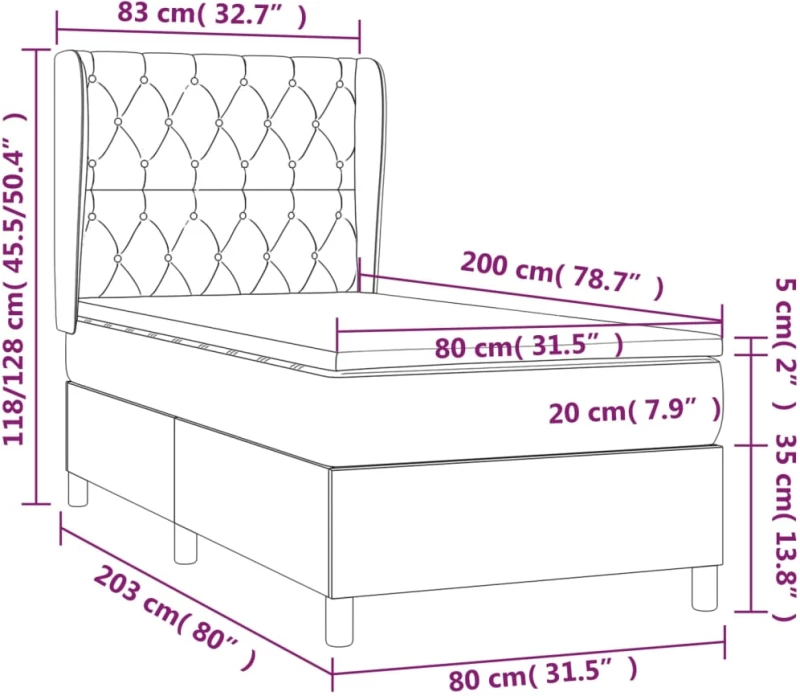 ΚΡΕΒΑΤΙ BOXSPRING ΜΕ ΣΤΡΩΜΑ ΣΚΟΥΡΟ ΓΚΡΙ 80X200 ΕΚ. ΥΦΑΣΜΑΤΙΝΟ 3128158