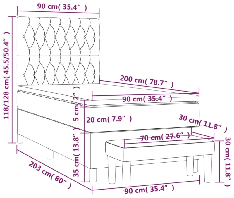 ΚΡΕΒΑΤΙ BOXSPRING ΜΕ ΣΤΡΩΜΑ ΣΚΟΥΡΟ ΓΚΡΙ 90X200 ΕΚ. ΥΦΑΣΜΑΤΙΝΟ 3136806