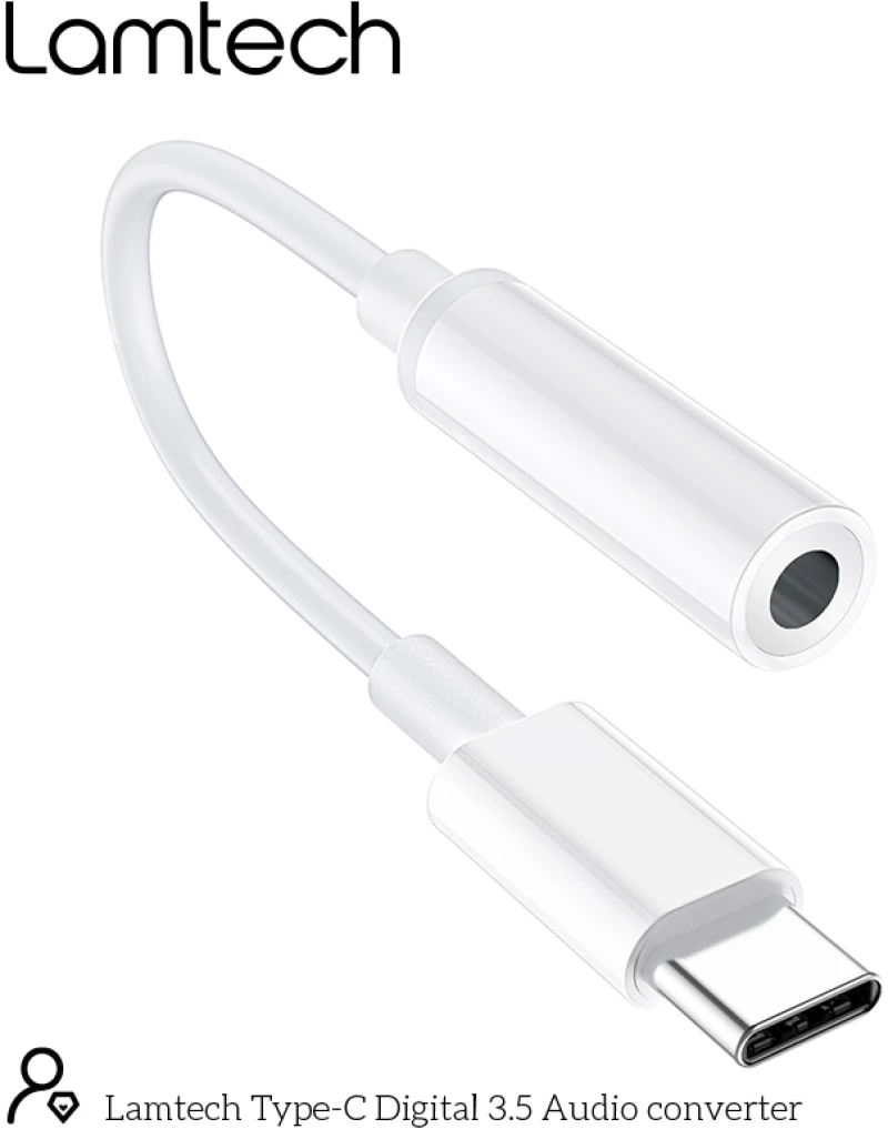 LAMTECH TYPE-C ADAPTER CABLE AUDIO JACK 3,5MM WHITE