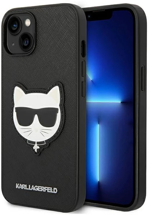Karl Lagerfeld Saffiano Choupette Head Patch Case - Case for iPhone 14 Plus (Black)