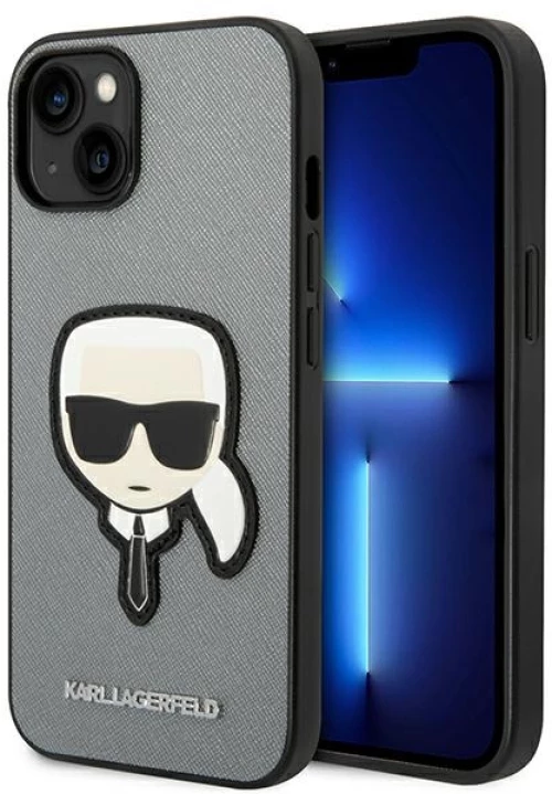Karl Lagerfeld Saffiano Karl Head Patch Case iPhone 14 (Silver)