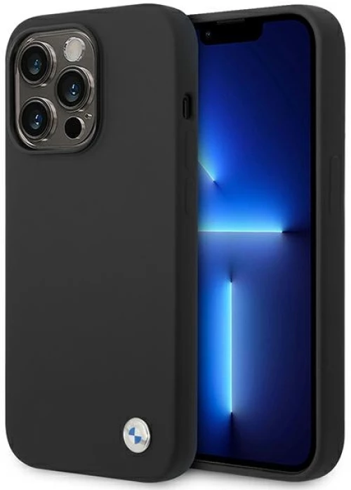 BMW Liquid Silicone Case Metal Logo for iPhone 14 Pro Max (Black)