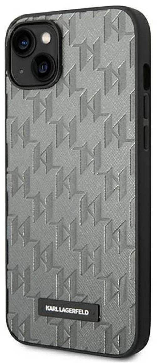 Karl Lagerfeld Saffiano Mono Metal Logo - Case for iPhone 14 Plus (Gray)