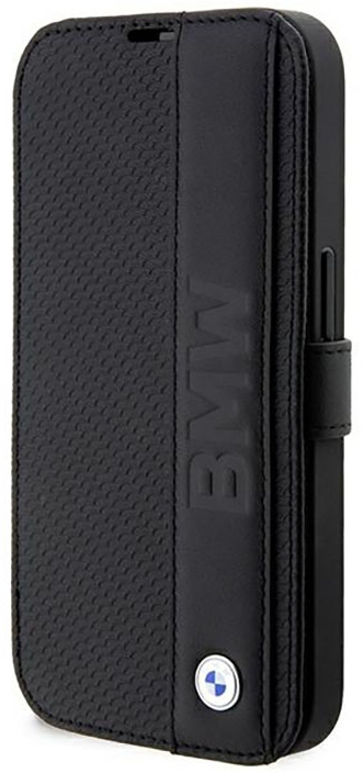 BMW Booktype Leather Textured & Stripe - Case for iPhone 14 Pro Max (Black)