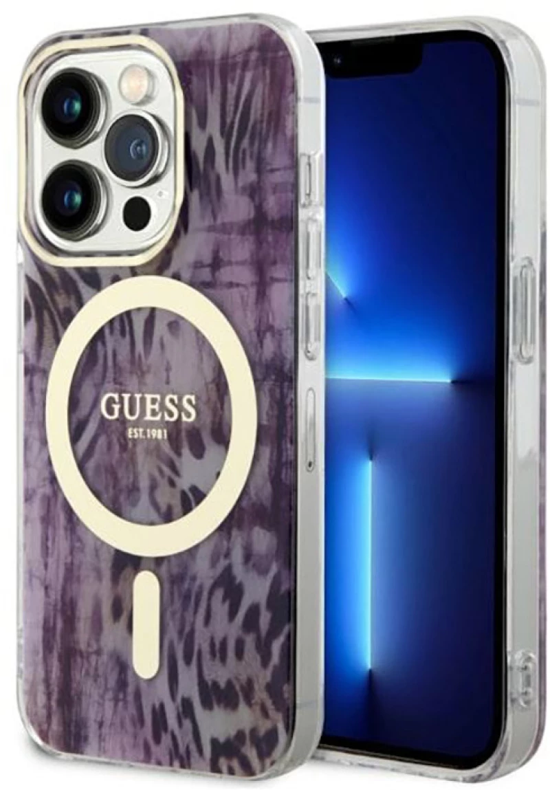 Guess Leopard MagSafe - Case for iPhone 14 Pro (Pink)