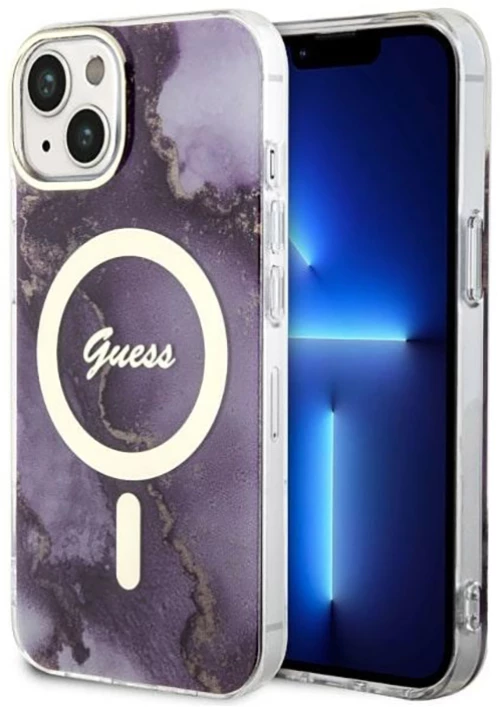 Guess Golden Marble MagSafe - Case for iPhone 14 (Purple)
