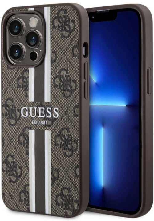 Guess 4G Printed Stripes MagSafe - Case for iPhone 13 Pro Max (Brown)