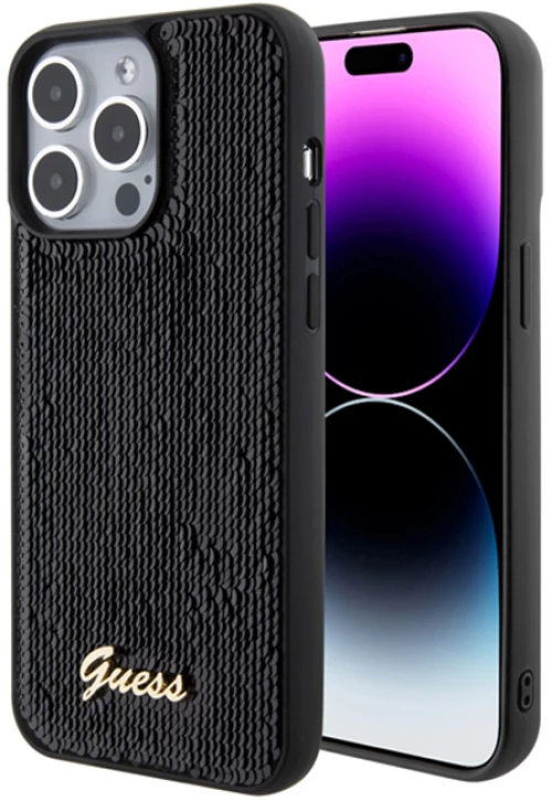 Guess Sequin Script Metal - Case for iPhone 15 Pro Max (Black)