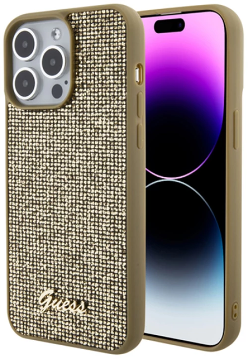 Guess Disco Metal Script - Case for iPhone 15 Pro Max (Gold)