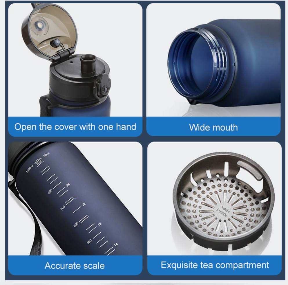 UZSPACE Frosted Hydration Measured Leak Proof Water Bottle 1000ml - 3038-PURPLISH-RED