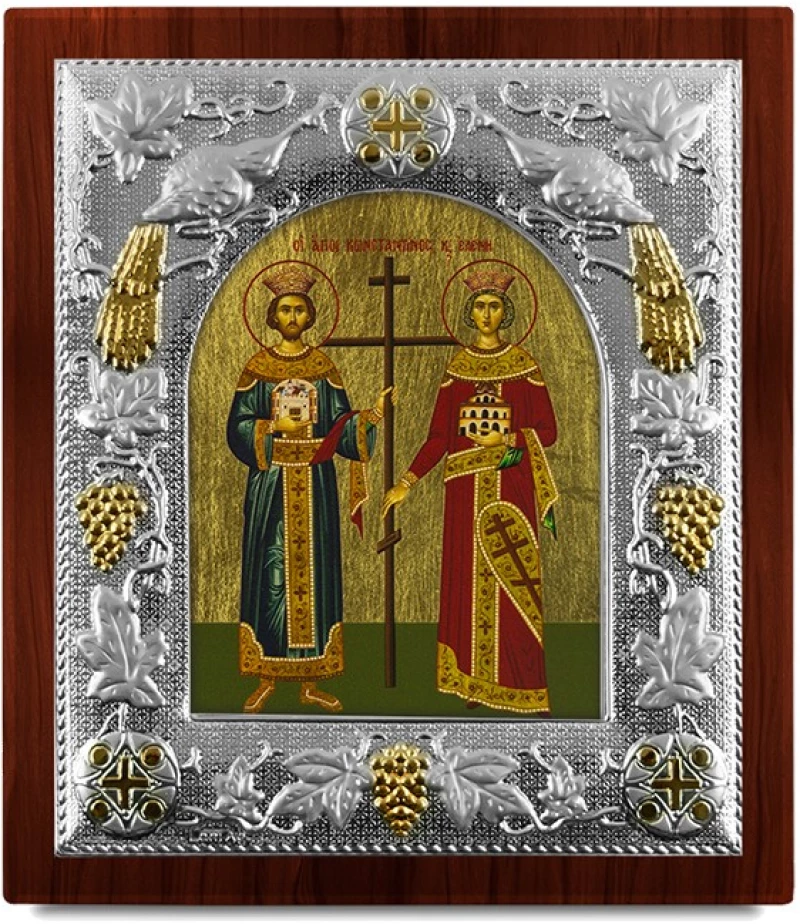 Ασημένια εικόνα ΚΩΝΣΤΑΝΤΙΝΟΣ & ΕΛΕΝΗ-ΑΓΙΟΓΡΑΦΙΑ  19.5x17.5cm