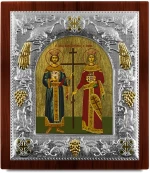 Ασημένια εικόνα ΚΩΝΣΤΑΝΤΙΝΟΣ & ΕΛΕΝΗ-ΑΓΙΟΓΡΑΦΙΑ  19.5x17.5cm