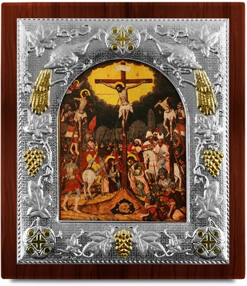 Ασημένια εικόνα ΣΤΑΥΡΩΣΗ-ΑΓΙΟΓΡΑΦΙΑ  19.5x17.5cm