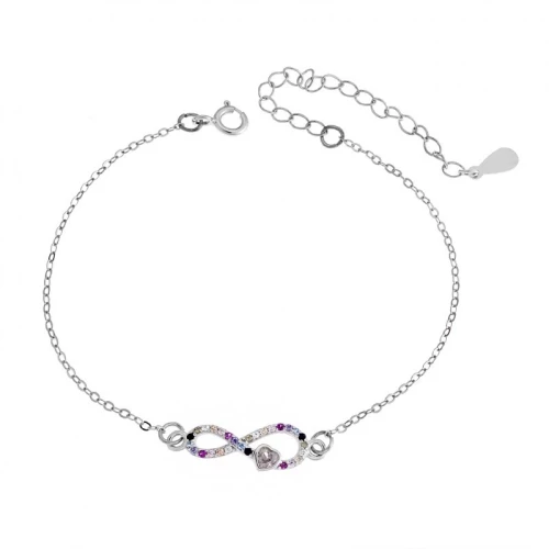 Βραχιόλι Senza Silver 925, επιπλατινωμένο άπειρο καρδιά με ζιργκόν πέτρες SSR2829SMU