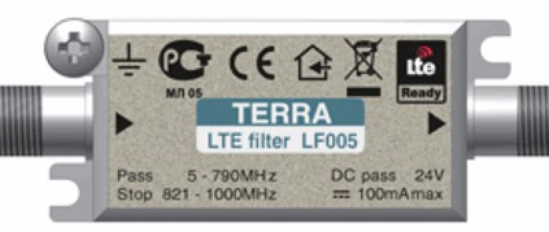 TERRA LF005, Filter for suppression of LTE signals.Pass bamd 5-790 MHz, stop band 821-1000MHz