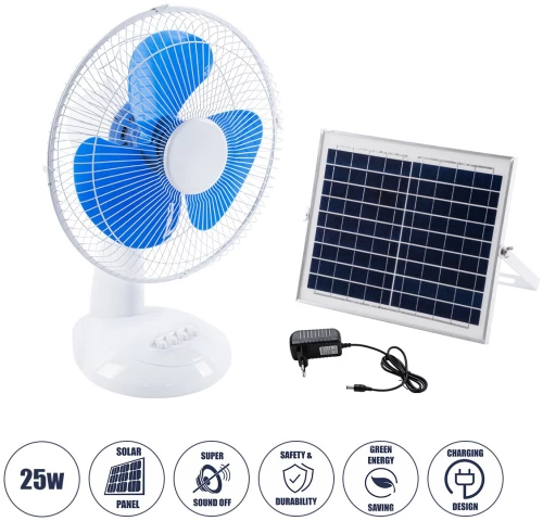 GloboStar SOLARI-FAN 85353 Solar Fan Αυτόνομος Ηλιακός Επιτραπέζιος Ανεμιστήρας 25W Μπλε