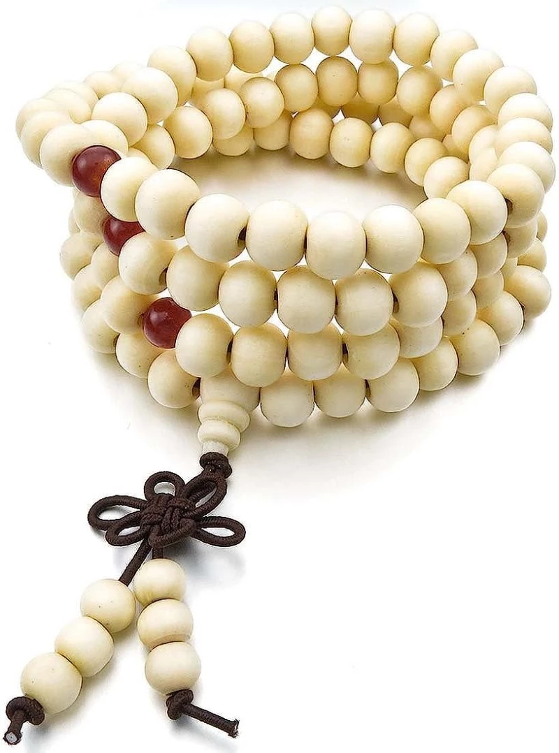 Χειροποίητο Mala Διαλογισμού από Χάντρες Cream Sandalwood 8mm