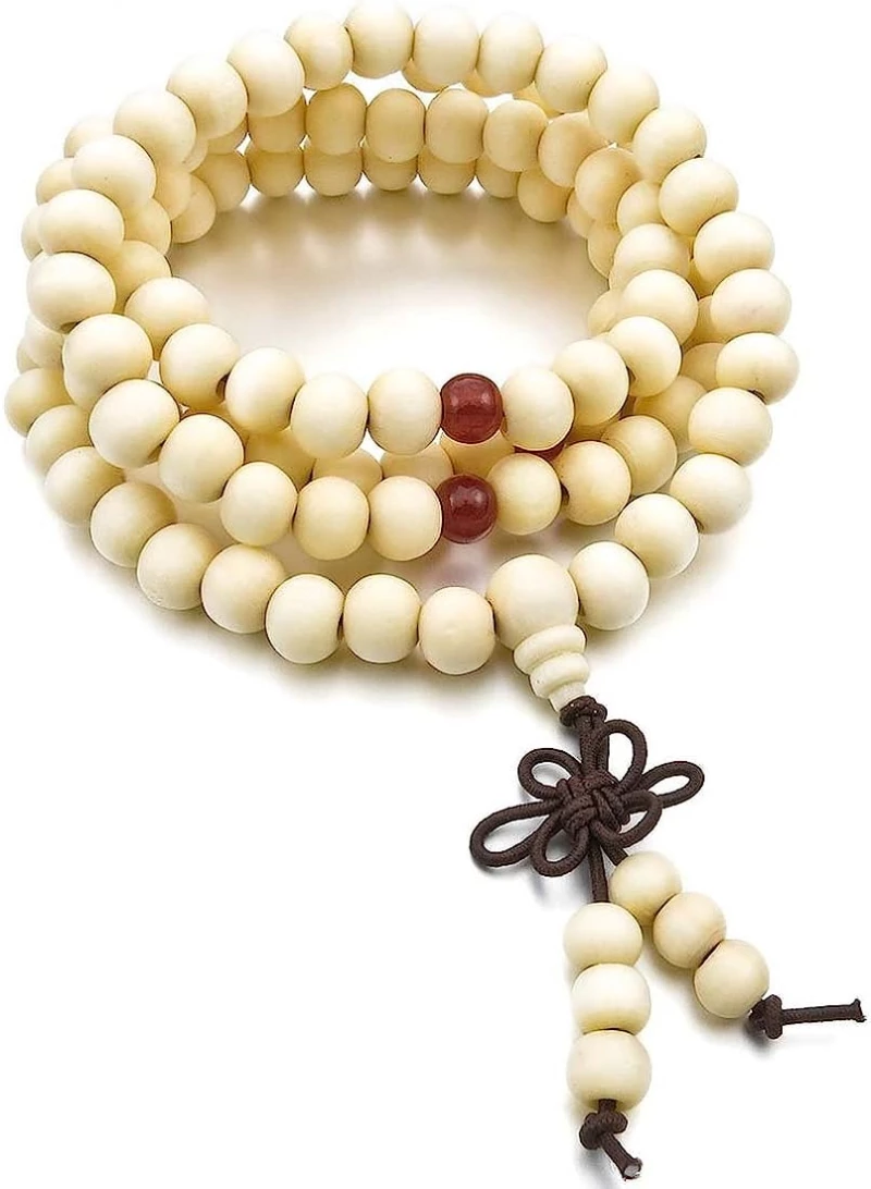 Χειροποίητο Mala Διαλογισμού από Χάντρες Cream Sandalwood 8mm