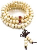Χειροποίητο Mala Διαλογισμού από Χάντρες Cream Sandalwood 8mm