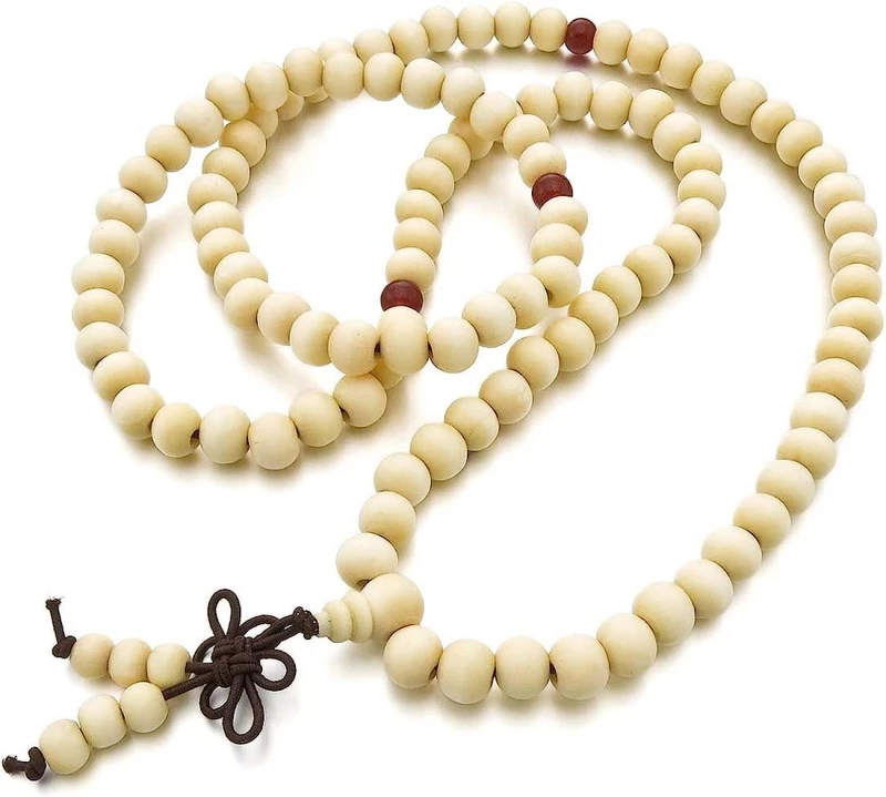 Χειροποίητο Mala Διαλογισμού από Χάντρες Cream Sandalwood 8mm