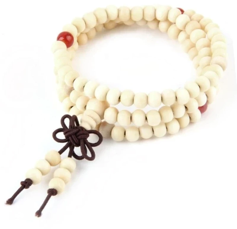 Χειροποίητο Mala Διαλογισμού από Χάντρες Cream Sandalwood 8mm