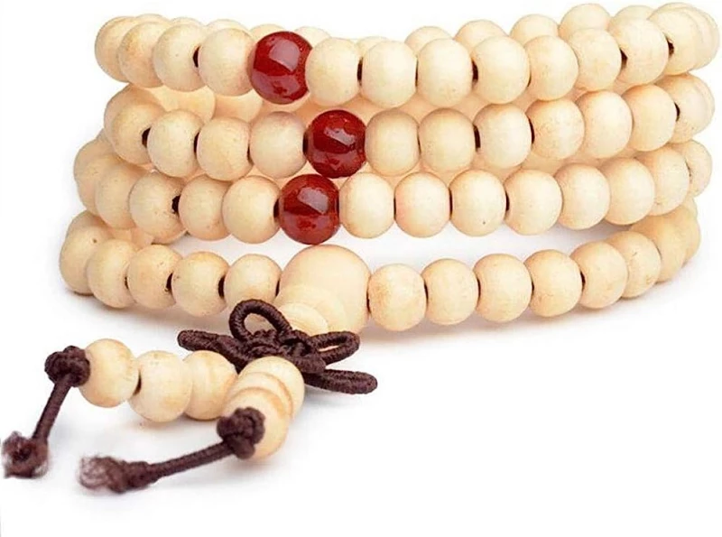 Χειροποίητο Mala Διαλογισμού από Χάντρες Cream Sandalwood 8mm