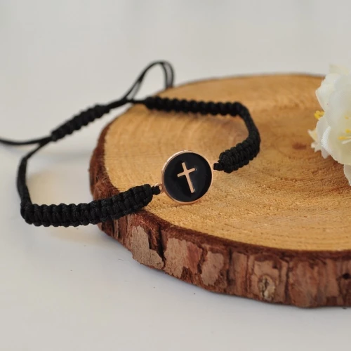Βραχιόλι Μακραμέ Με Σχέδιο Σταυρό 58966-102 Μαύρο Μαύρο