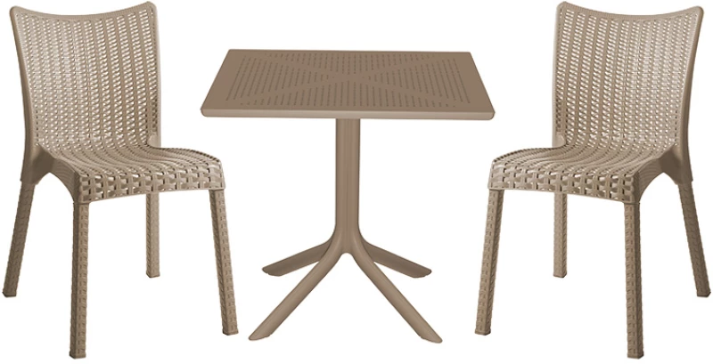 Τραπεζαρία κήπου Groovy-Confident pakoworld σετ 3τεμ PP cappuccino 80x80x74,5εκ