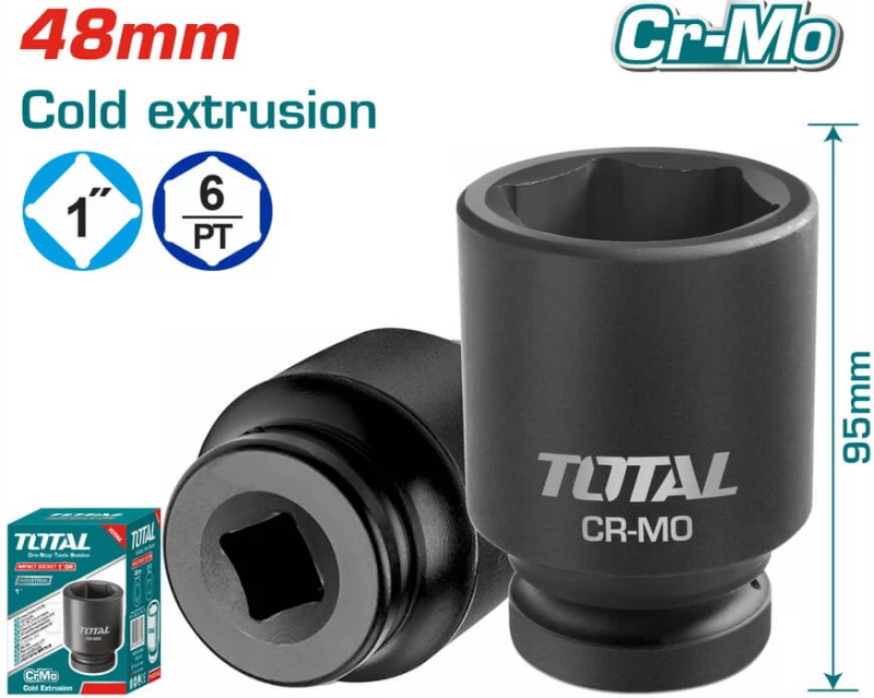 TOTAL Καρυδάκι αέρος μαύρο εξάγωνο 1" - 48mm (THHISD0148L)