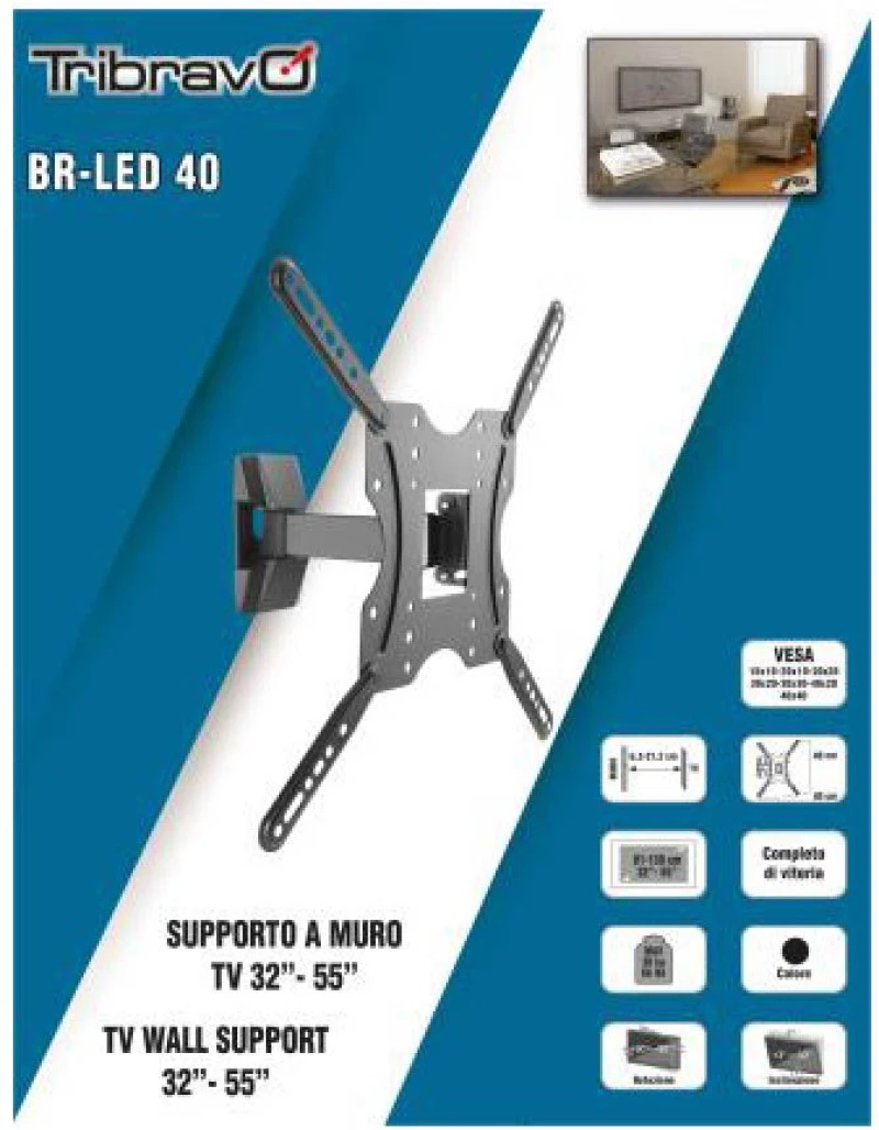 Βάση TV Bravo 32"- 55" με μονό βραχίωνα Ρυθμιζόμενη BR LED 40