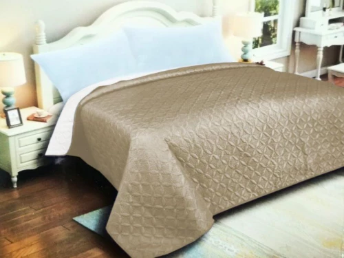 Κουβερλί Υπέρδιπλο Microfiber Διπλής Όψης Ρόμβος Γαρύφαλλο 220x240 - Μπεζ-Αν. Γκρι