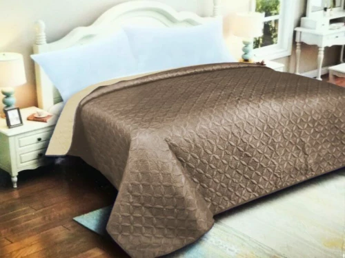 Κουβερλί Μονό Microfiber Διπλής Όψης Ρόμβος Γαρύφαλλο 160x220 - Καφέ-Εκρού